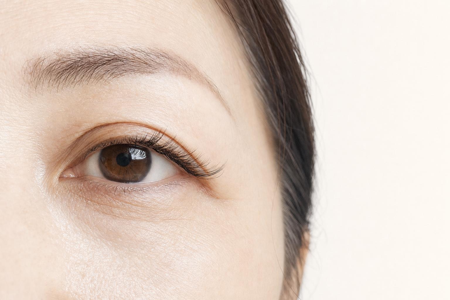 目尻に控えめにまつげエクステを足した50代の目元